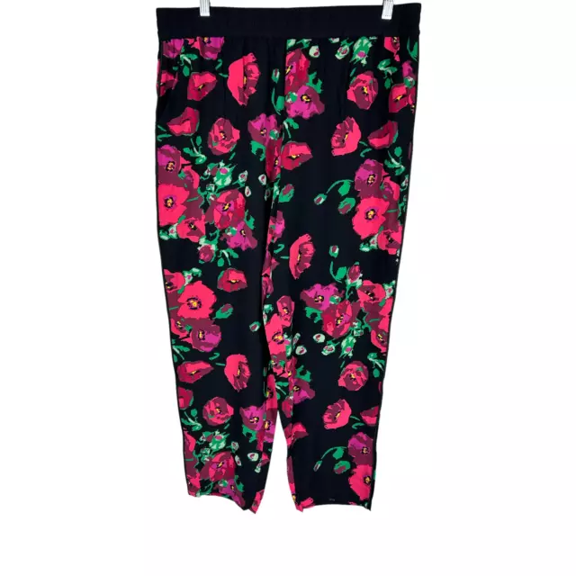 Du Jour Women's Pull-On Printed Floral Woven Ankle Pants Black Large Size