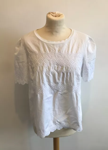 Max Mara Weekend White Embroidered Tshirt Blouse Top Short Sleeve UK Size Medium