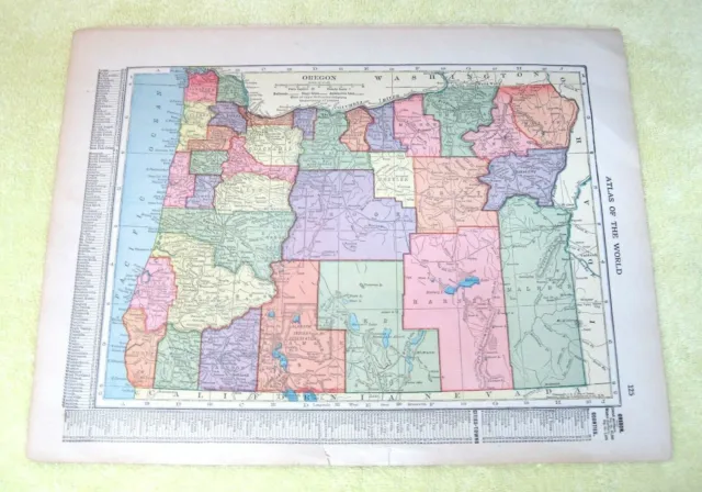 OLD Map Oregon & 1/2 Washington State Atlas of The World Color 13 1/4 x 10 1/4
