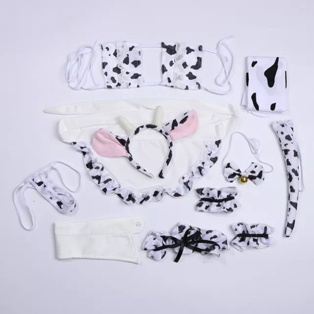 Cow Cosplay Costume Maid Bikini Swimsuit Anime Lolita Bra Panty Set Stocking