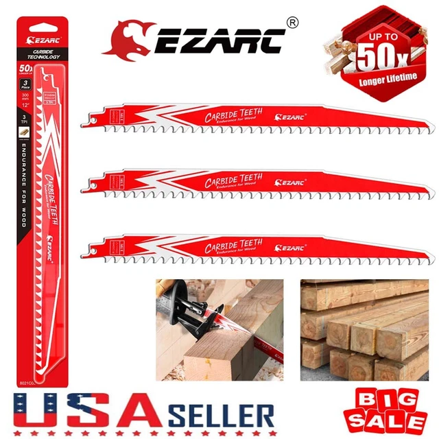 12" 3TPI EZARC Carbide Reciprocating Saw Blade for Hard Wood Long Life & Durable