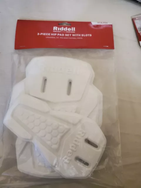 RIDDELL Football Youth Size Universal Fit 3-Piece Hip Pads Set Slots White
