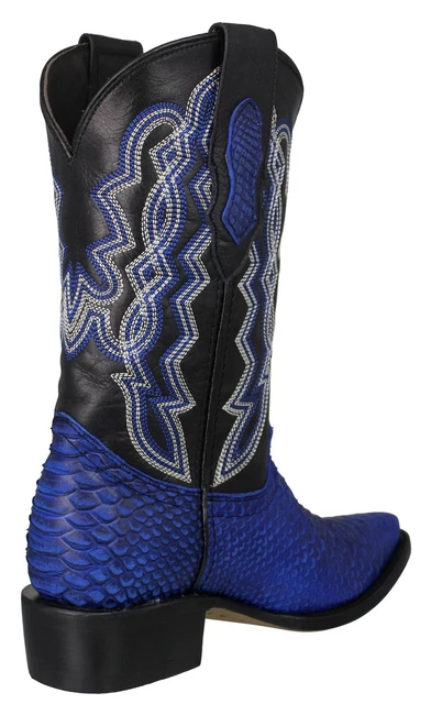 MENS BLUE COWBOY Boots Snake Python Print Leather Rodeo Riding Ranch ...