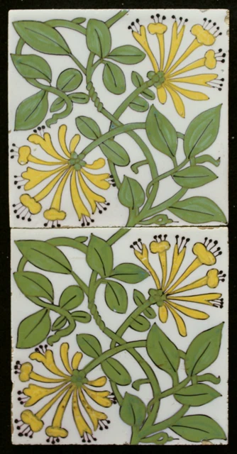 2 Tinglaze Dutch made Arts & Crafts tile Honeysuckle design Morris & Co?