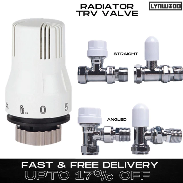 Radiator Thermostatic Valve Set 15mm x 1/2" TRV Lockshield Valves Twin Pack Rad