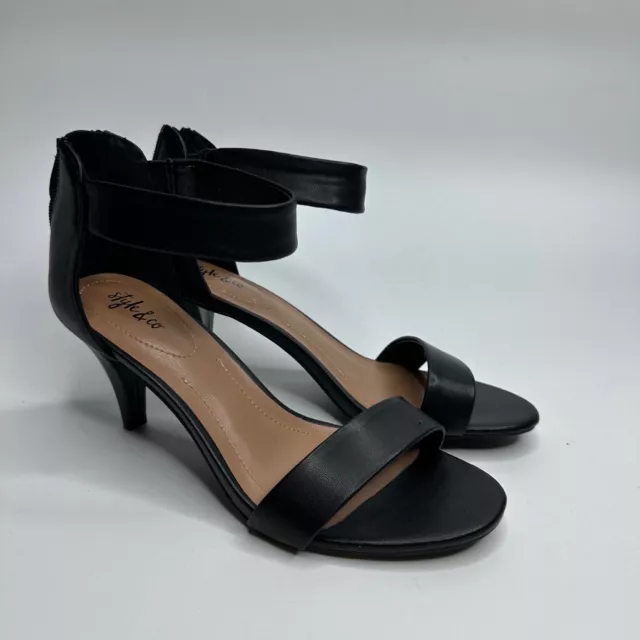 Style & Co Womens Paycee Sandal Heel Black Smooth Heels Open Toe Straps Zipper 9
