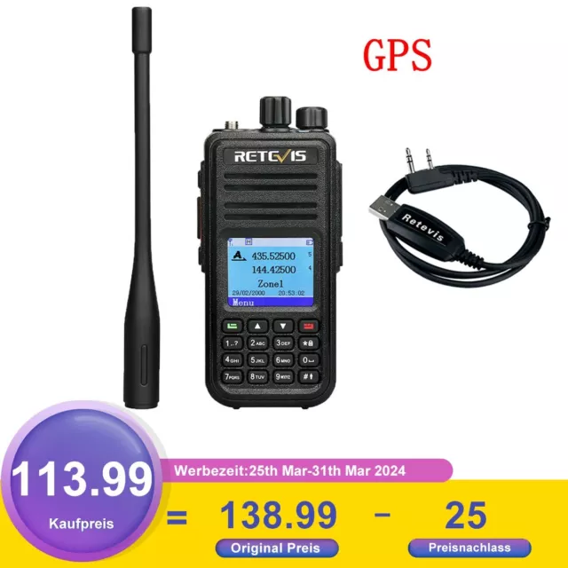 Retevis RT3S GPS Walkie Talkie Dual Band U/V DMR Ham Funkgerät Großer