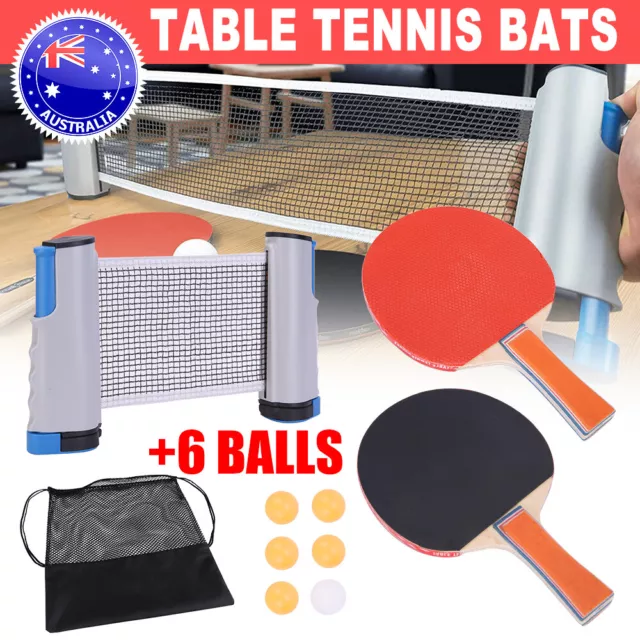 10in1 Ping Pong Racket Table Tennis Bats Sport Retractable Net Rack 2 Bat 6 Ball