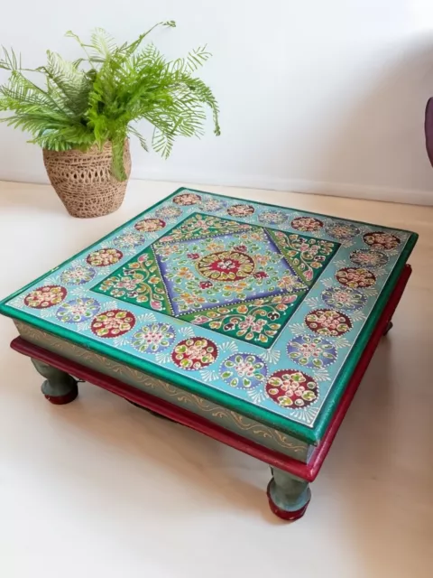 Small Coffee Table Beautiful Hand Painted Bajot Turquoise Wooden Indian Tables