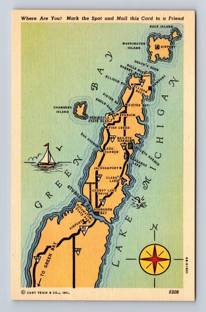 WI-Wisconsin, Aerial Map General Greetings, Landmarks, Antique Vintage Postcard