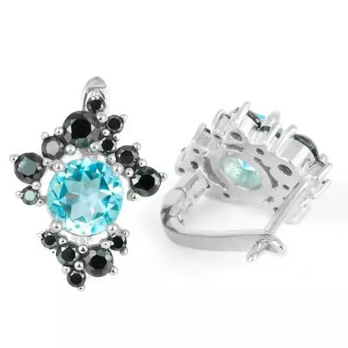 NATURAL 6MM SKY Blue Topaz Black Spinel Plugs In Sterling Silver 925 ...