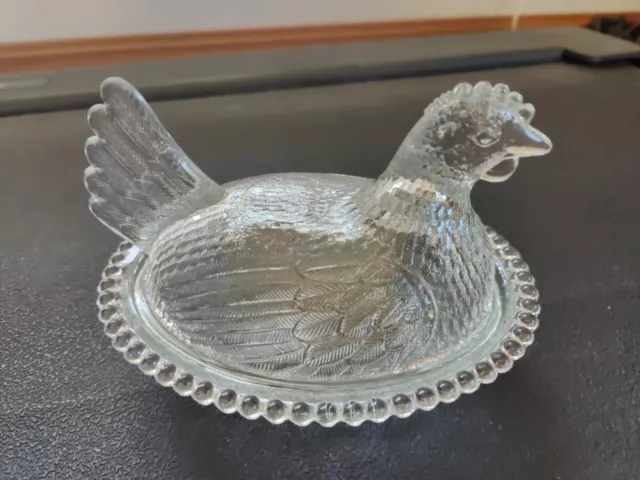 Vintage Indiana Glass "Hen On A Nest" Clear Glass Chicken Candy/Trinket Dish