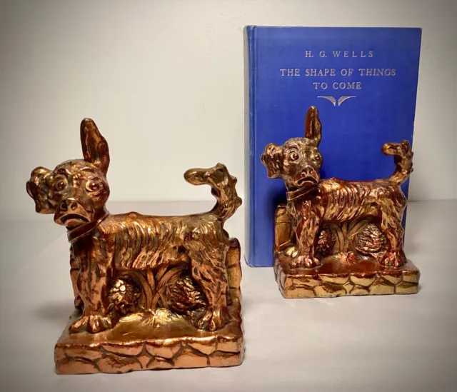Ronson All Metal Art Wares Brass Bookends 1940's Tipperary Pup Puppy Dog