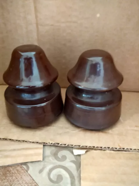 Vintage Brown Porcelain Ceramic Insulator Unbranded Lot of 2