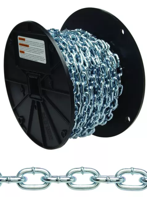 Straight Link Coil Chain, #2, 125 ft L, 325 lb Working Load, Steel, Zinc