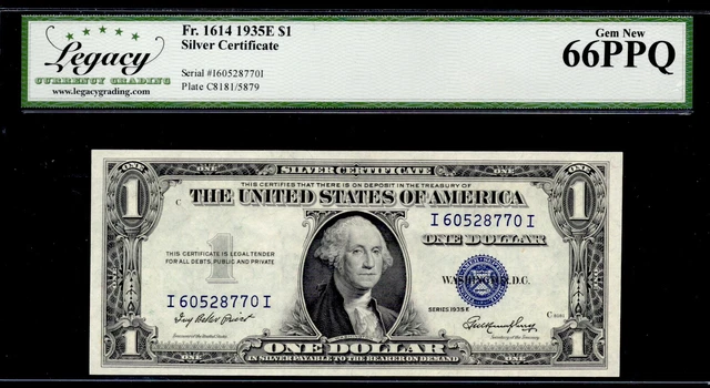 UNITED STATES 1935E  $1 Silver Certificate. FR #: 1614. Legacy Graded: 66 PPQ.