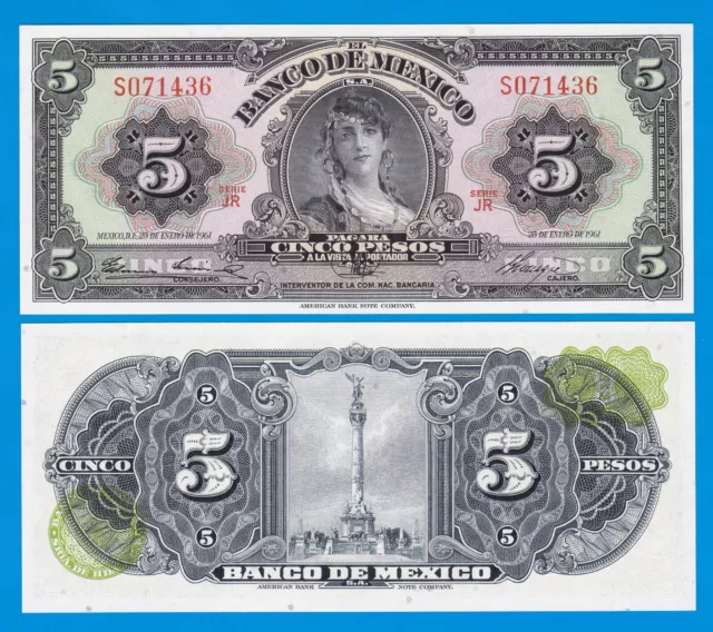 Mexico 5 Pesos P 60g 1961 UNC "JR" Serie ( P 60 g )