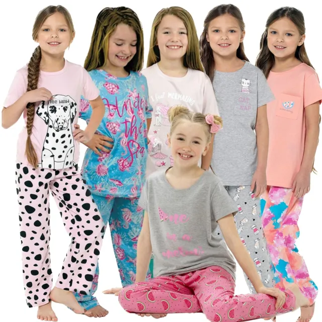 Girls DISNEY Pyjamas Set Short Sleeve Jersey Cotton Girls Pajamas PJ'S Nightwear