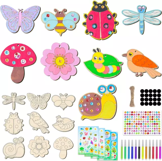 45Pcs Wooden Spring Ornaments to Paint, Unfinished Wood Cutouts，Cute Spring Deco