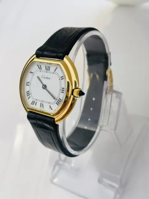 Vintage Cartier Tank Ellipse 18K Gold Electroplated Swiss Made Manual Wind Watch 3