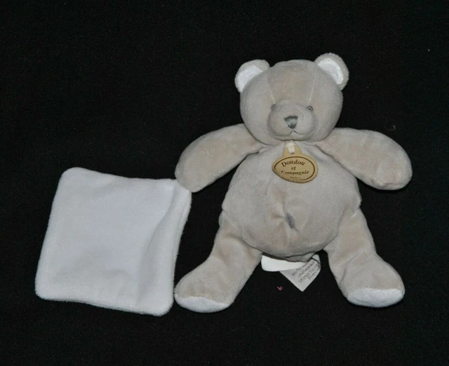 Peluche doudou ours gris blanc DOUDOU ET COMPAGNIE mouchoir double 18 cm TTBE
