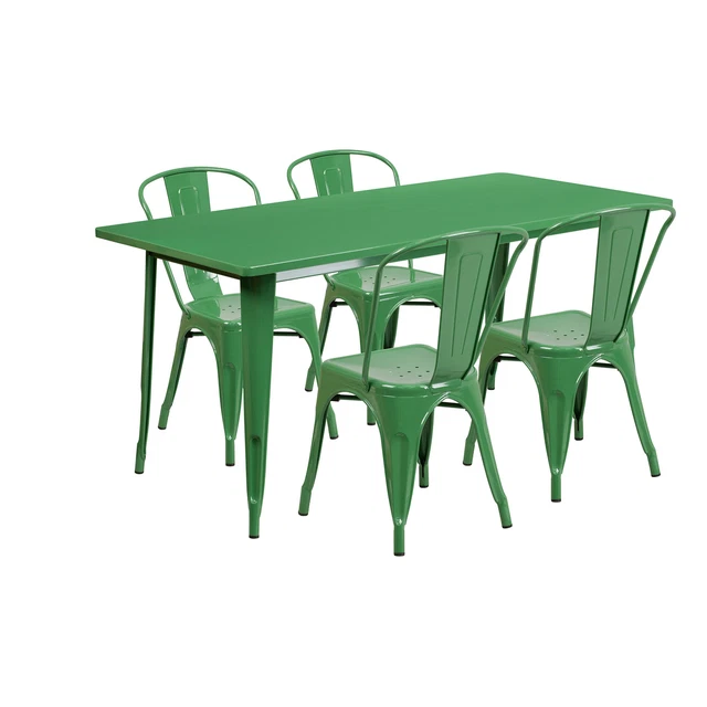 31 1/2inWx63inL Rectangular Metal Table Set with 4 Bistro Chairs Green