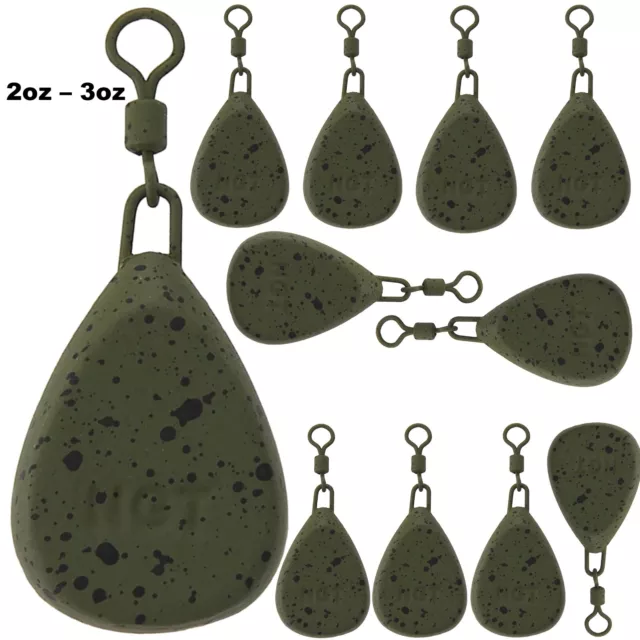 NGT Carp Fishing Weight Leads with Swivel 2oz - 3.0oz Lead Flat Pear 10 Pack NGT