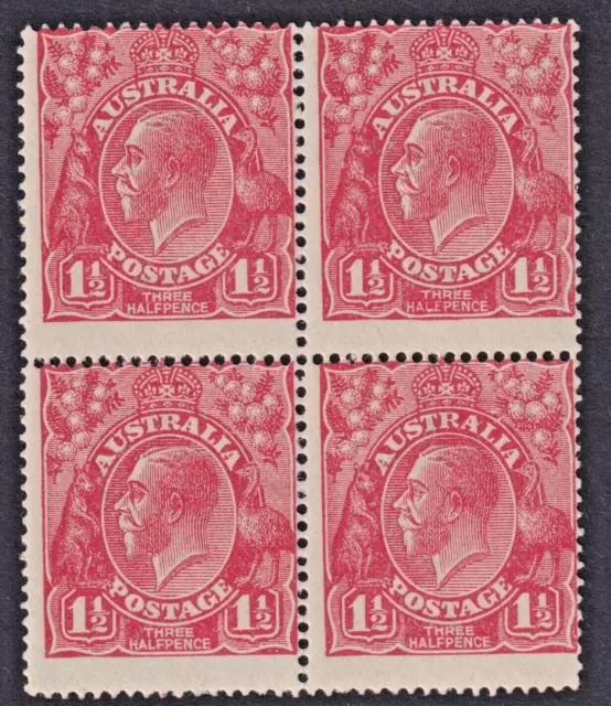 KGV - 1d Red BLOCK of 4 with 'HALEPENCE' & 'Thin RAL Retouch' *MUH* (CV $300+)