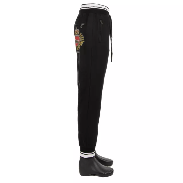 DOLCE & GABBANA Cotton Track Jogging Pants ROMA w. Heart Crown Logo Black 11291