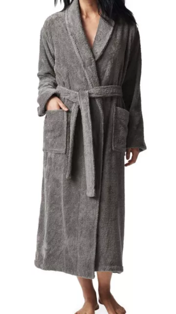 NEW $178  COYUCHI Cloud Loom Organic Cotton Unisex Robe Slate Gray Small /Medium