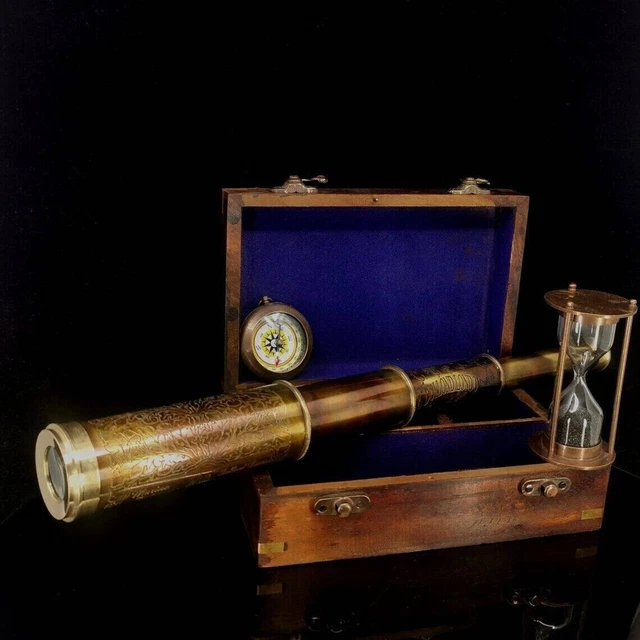Dollond London 1920 Special Victorian Set, Hourglass, Compass and Telescope