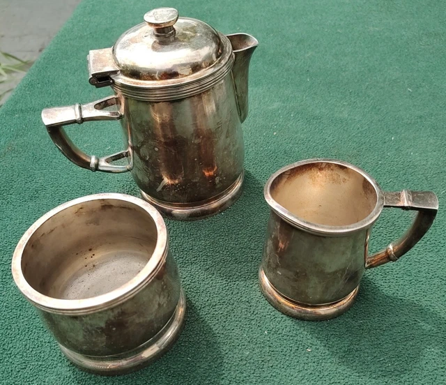 RARE Vintage Hilton Hotel Nakazato Japan Silver Plated Pitcher Creamer & Sugar