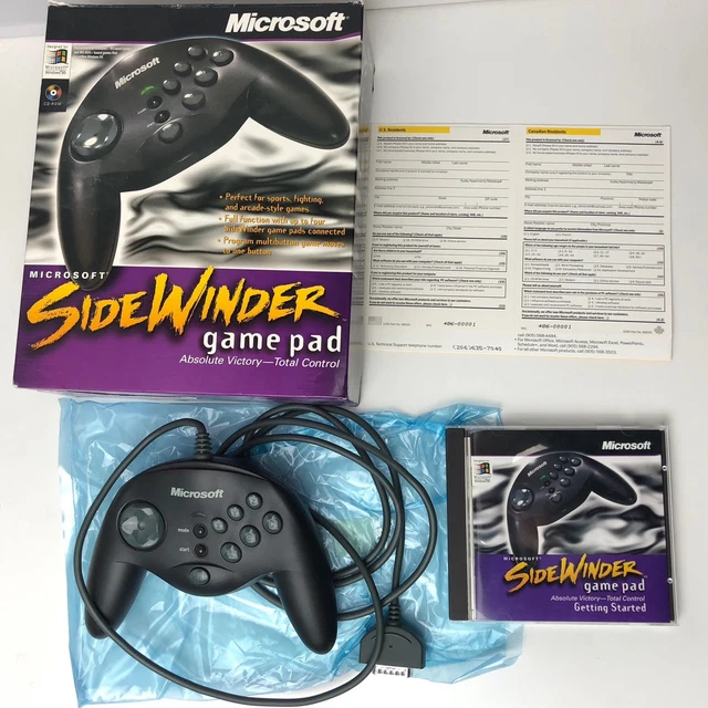 Vintage Microsoft Sidewinder Jeu Patin Manette 1996 Complet en Boîte + CD 90873