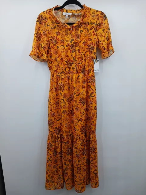 Kensie Dresses Womens Yellow Boho Print Sheer Overlay Ruffled Dress Size 2 NWT