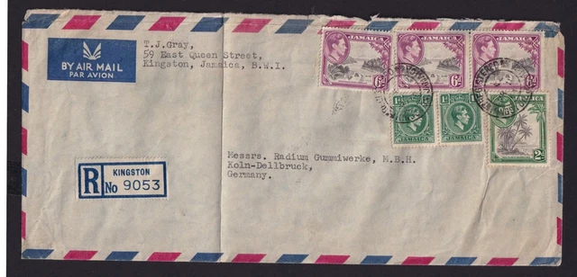 Airmail Jamaica Jamaica R letter MIF destination Kingston to Cologne Dellbridge