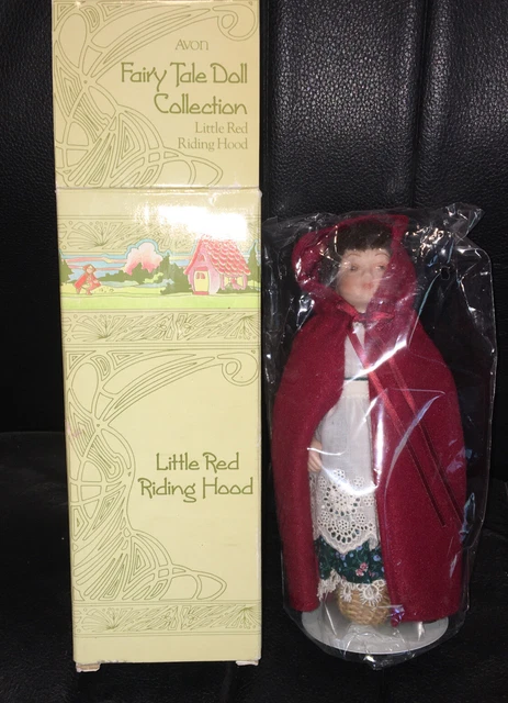 VINTAGE 1985 AVON LITTLE RED RIDING HOOD PORCELAIN FAIRY TALE DOLL w/ STAND NIB