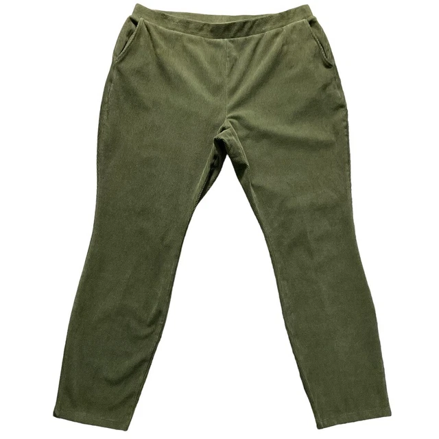 Lands End Womens Pants size XL Army Green Pull On Ribbed Skinny x28"insm Stretch