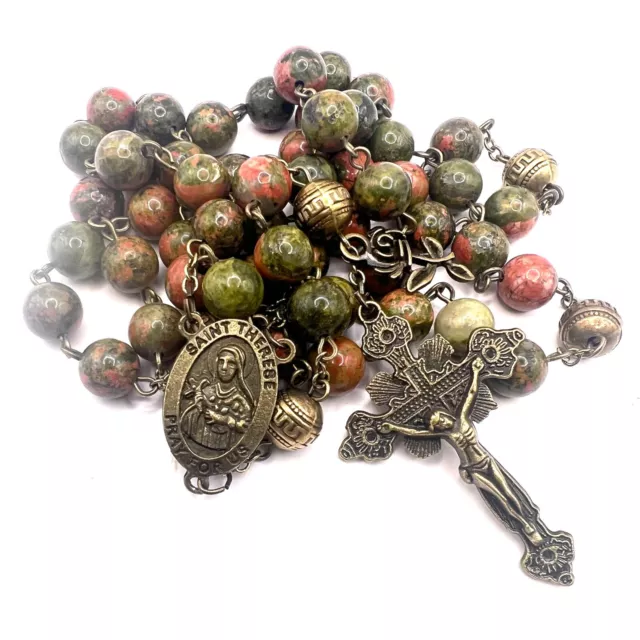 Handmade in Scotland SAINT Thérèse Lisieux Unakite Rosary granite rococo gothic
