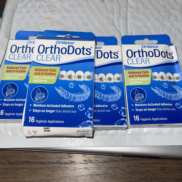 4 PACK ORTHODOTS CLEAR 12 Count=48 Moisture Activated, Silicone Wax