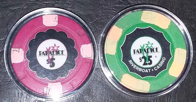 (1) $5. & $25. Par-A-Dice Casino Chips- Sample Set - East Peoria, Illinois -1999