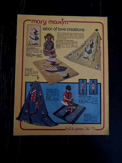 Catálogo Vintage Mary Maxim Labor of Love Niños Otoño Invierno 1974-75 Raggedy Ann