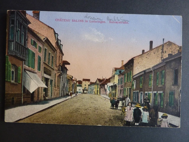 CHATEAU SALINS Moselle CPA 57 carte couleur rue de la gare