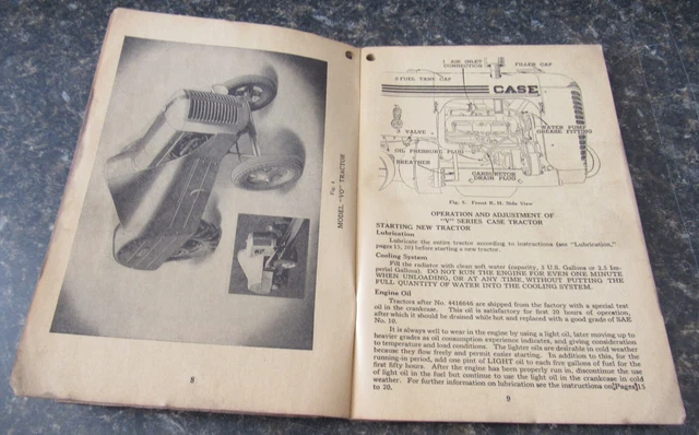 1941 CASE MODEL "V" TRACTOR MANUAL With INSTRUCTIONS For OPERATION AND CARE