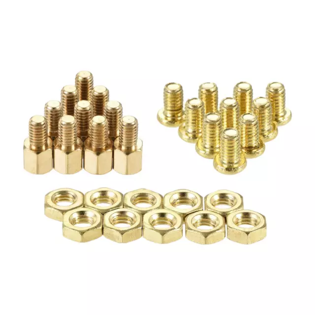 M4 Hexagonal Latón Espaciador 6mm + 6mm Roscado Pilar Tornillo Tuerca Kit 10 Set