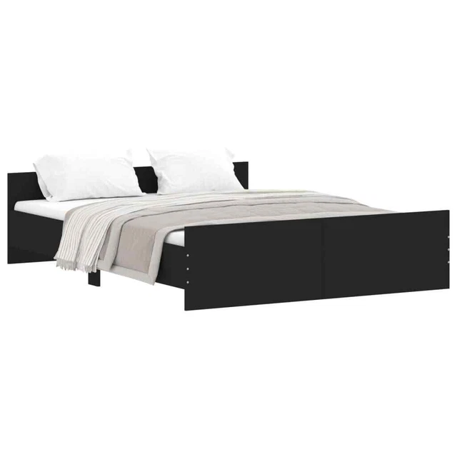 MODERN WOODEN BLACK Queen Size 160cm Bed Frame Base With Headboard