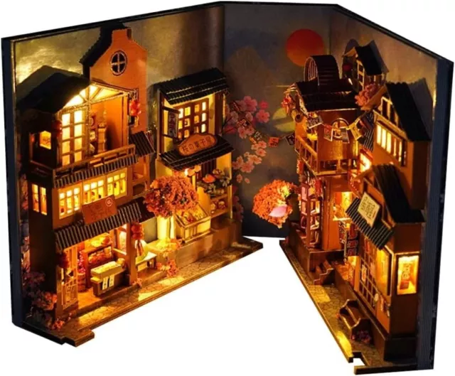 DIY Book Nook Kit Puppenhaus Holz Miniatur Haus 3D Holzpuzzle Puzzle Led Licht