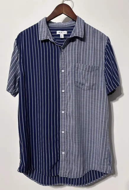 The Rail Shirt Mens Large Blue Short Sleeve Collared Button Down Stripe Two Tone