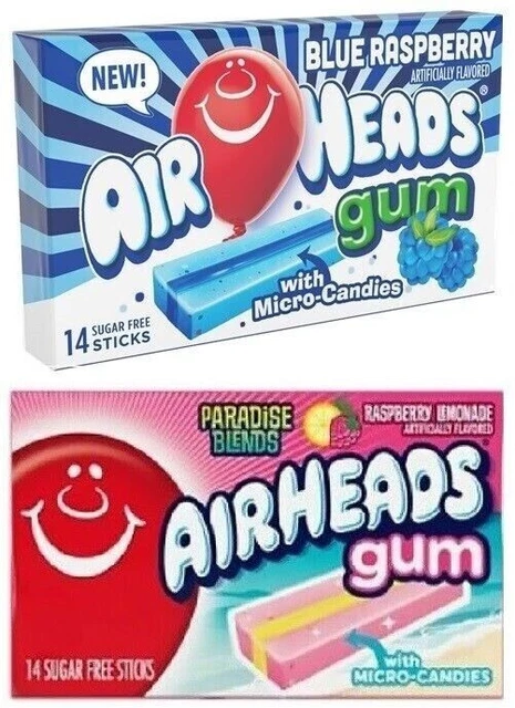 2X AIR HEADS Gum With Micro-Candies-Blue Raspberry/Paradise Blends ...