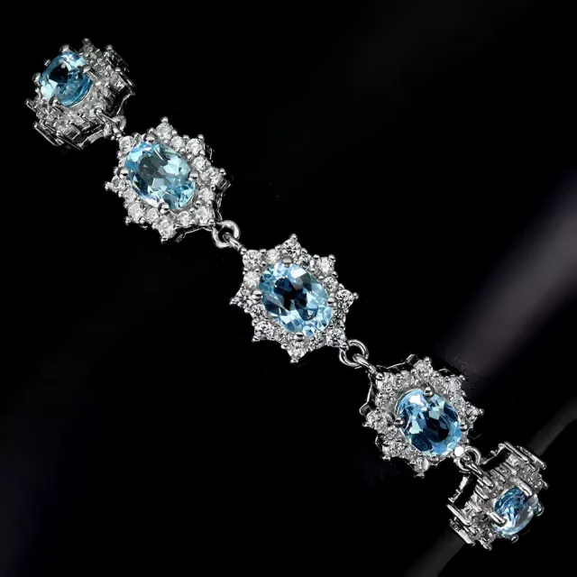 Irradiated Ovale Topaze Bleu Ciel 7x5mm Simulé Cz 925 Argent Sterling Bracelet 7