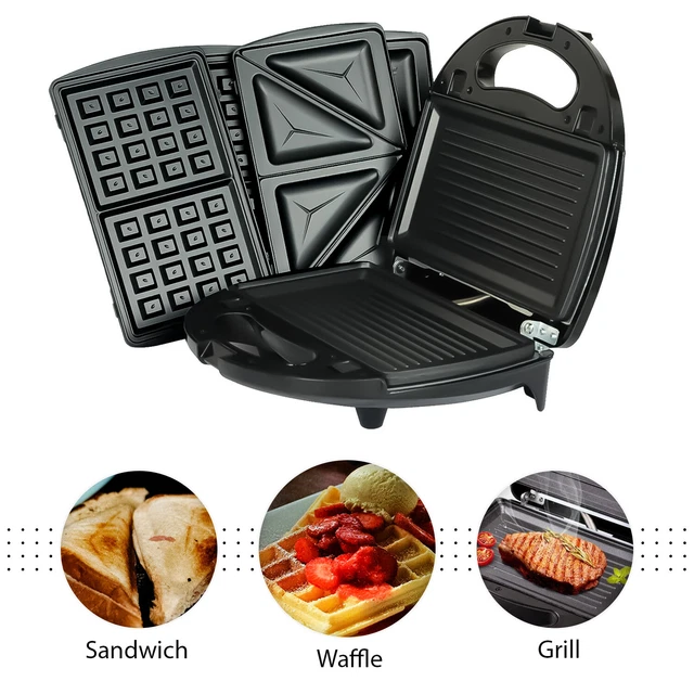 KITCHEN 3 IN 1 Sandwich Toaster Waffle Maker Iron Toast Grill Panini
